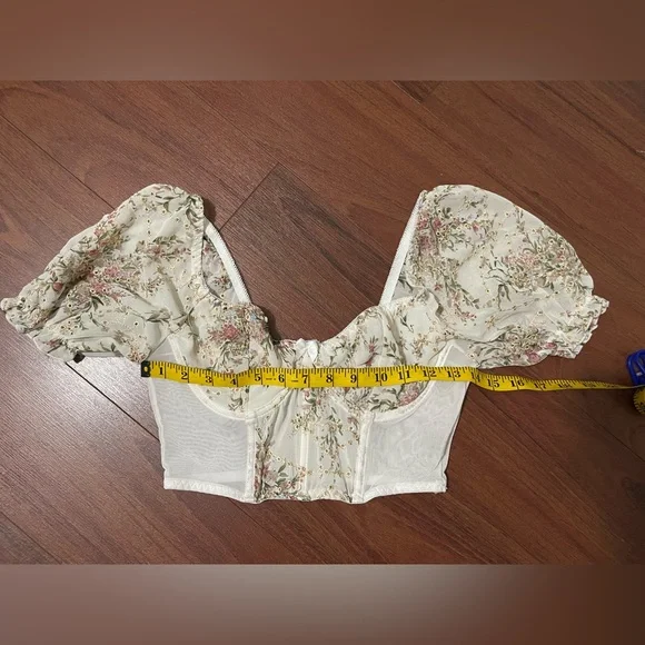 Vintage bracelet embroidered Y2K top bubble sleeves size small - Picture 4 of 7